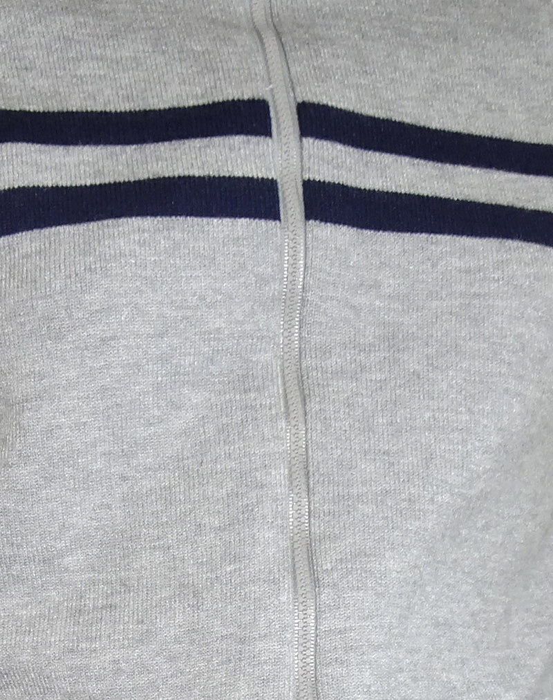 Talisa Sporty Zip Through Jacket In Light Grey with Navy Stripes - Image 6