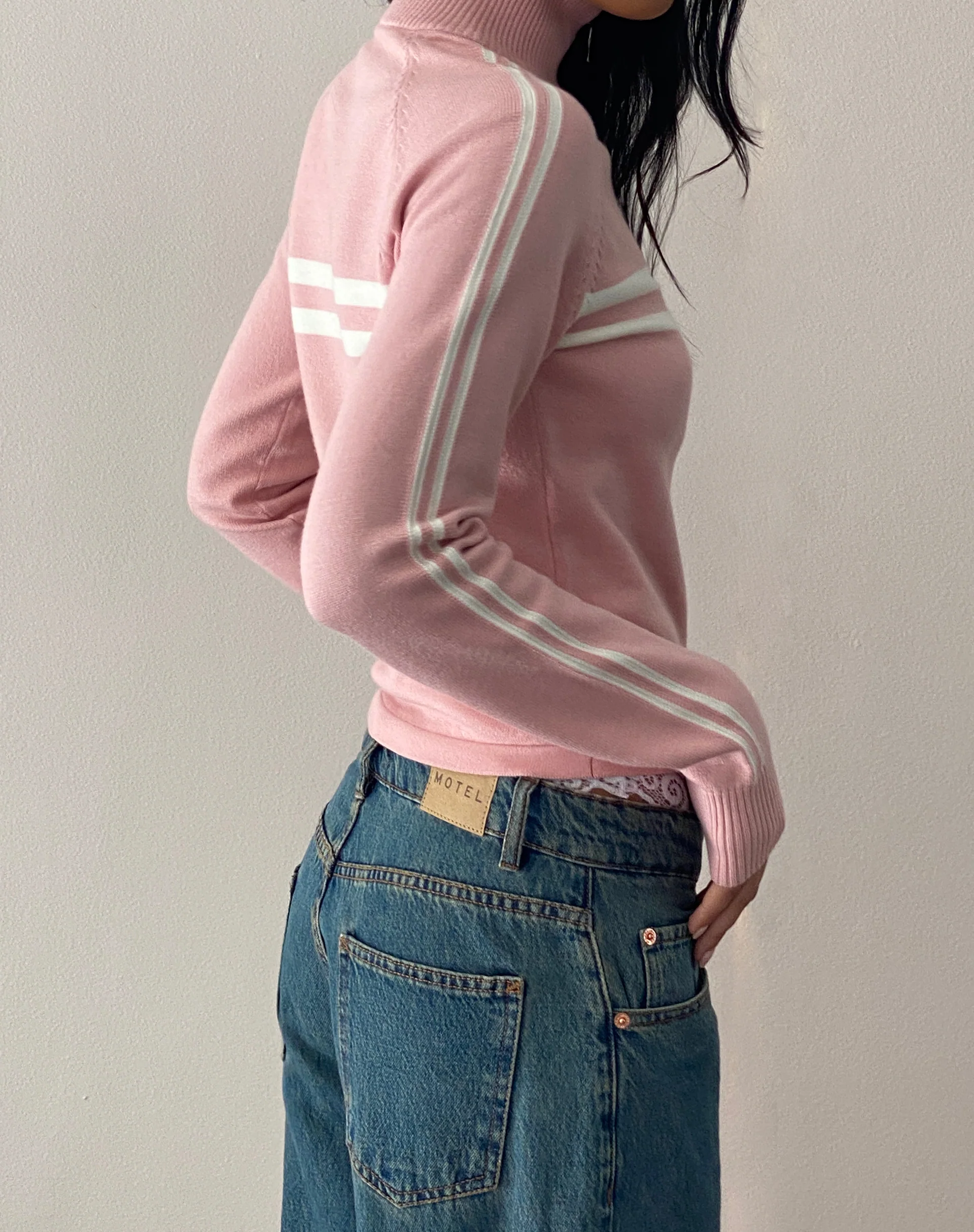 Talisa Sporty Zip Through Jacket in Knit Pink - Image 3