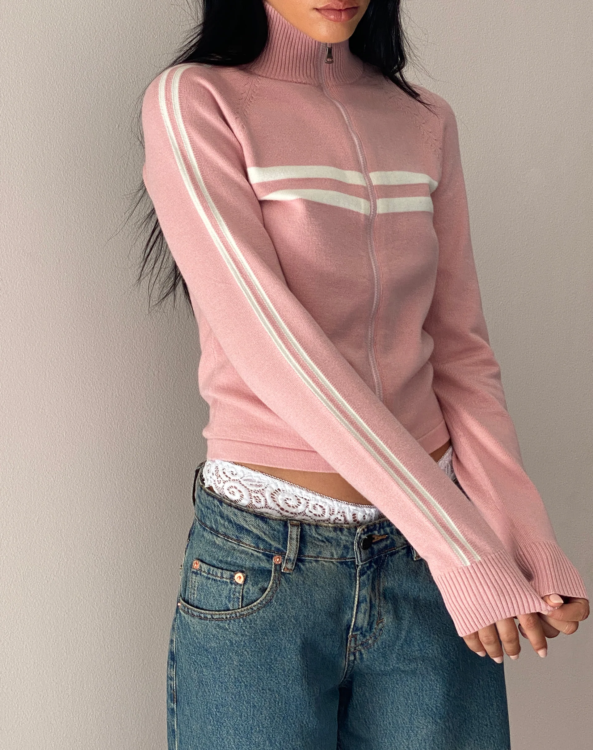 Talisa Sporty Zip Through Jacket in Knit Pink - Image 6