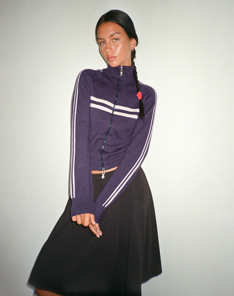 Talisa Sporty Zip Through Jacket In Charcoal with Light Grey Stripes - Image 3
