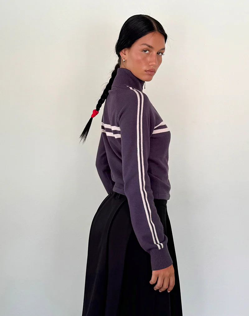 Talisa Sporty Zip Through Jacket In Charcoal with Light Grey Stripes - Image 4