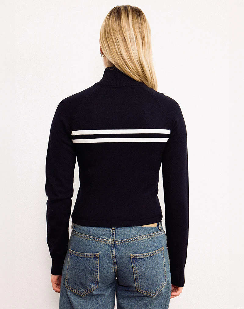 Talisa Zip Through Jacket in Black with White Stripe - Image 5