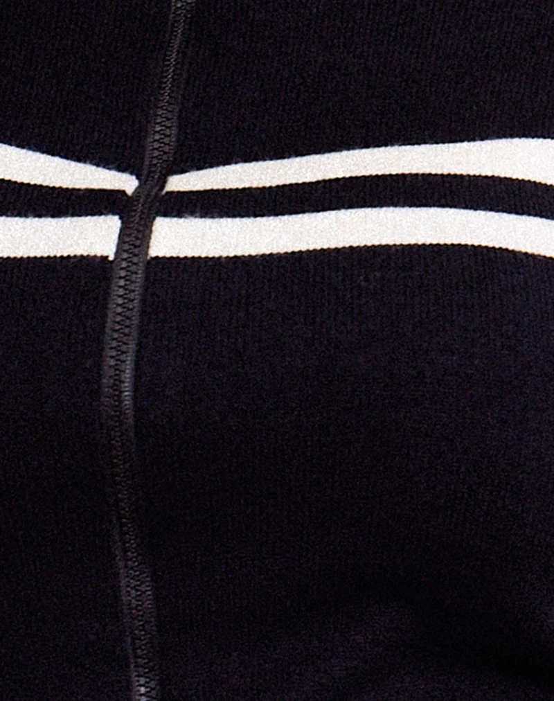 Talisa Zip Through Jacket in Black with White Stripe - Image 6
