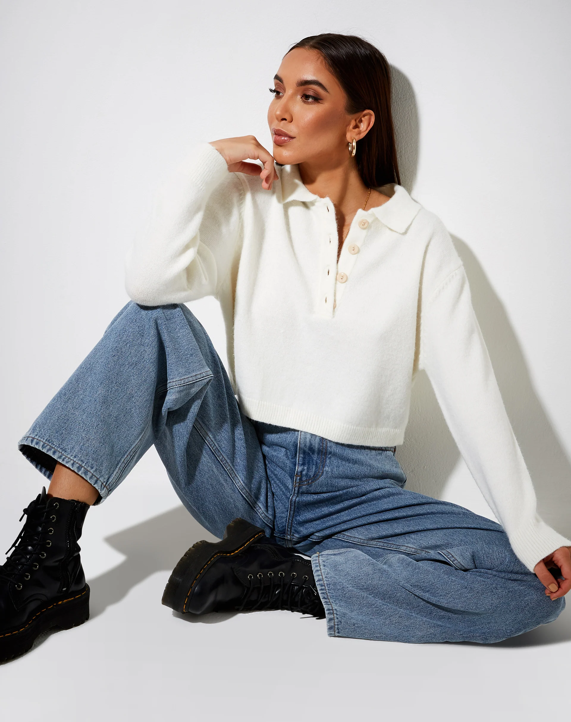 Tallis Jumper in Knit Ivory - Image 3