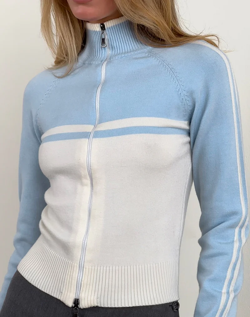 Talya Jacket in Panel Blue with White - Image 2