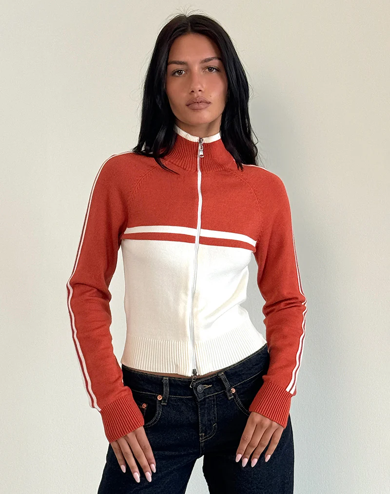 Talya Jacket in Panel Red with White - Image 2