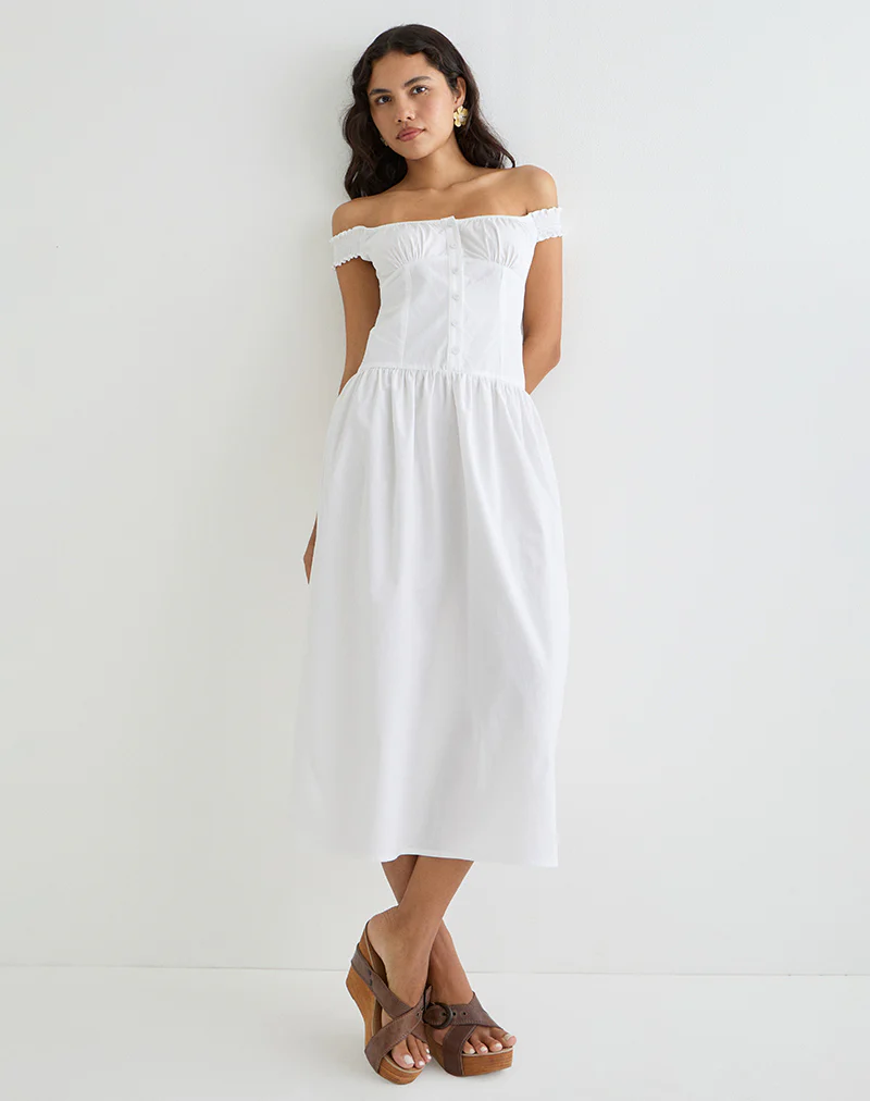 Tamashi Off the Shoulder Maxi Dress in White - Image 3