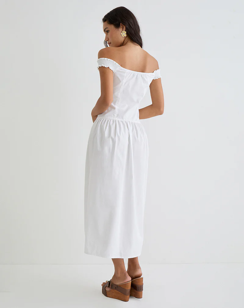 Tamashi Off the Shoulder Maxi Dress in White - Image 4
