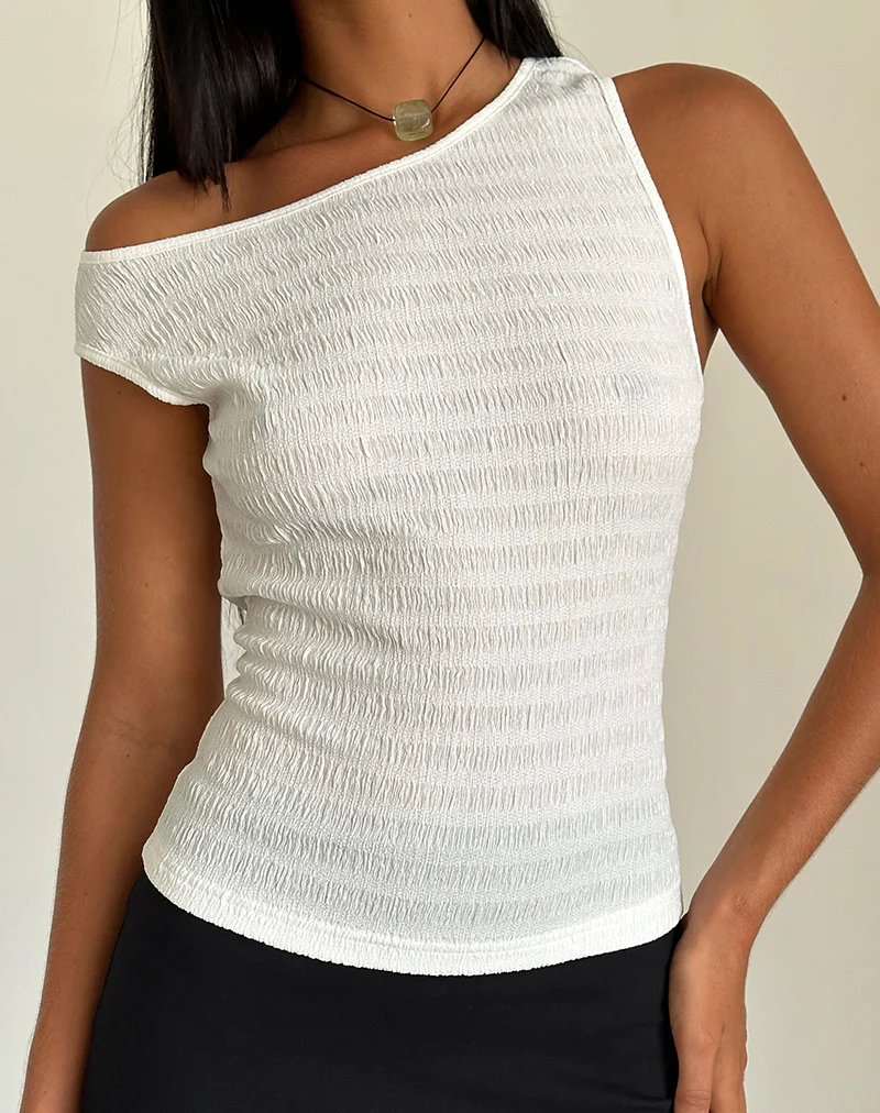 Tamia Asymmetric Top in Crinkle White - Image 2
