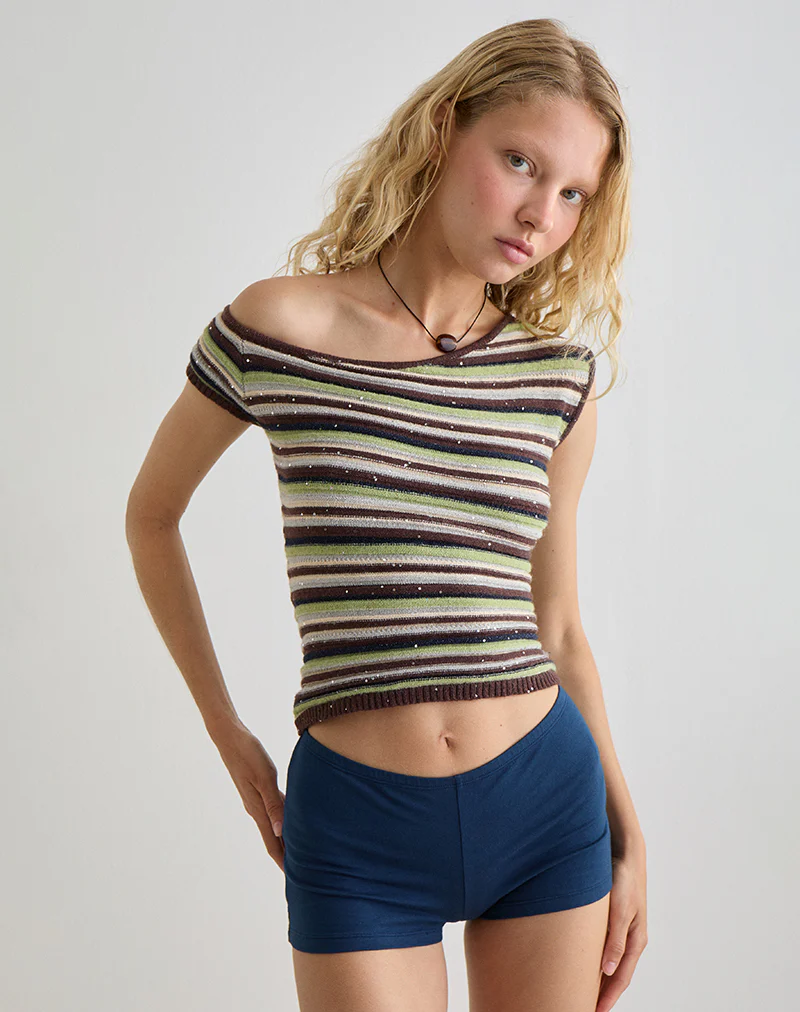 Tamia Top in Green and Brown Stripe - Image 2