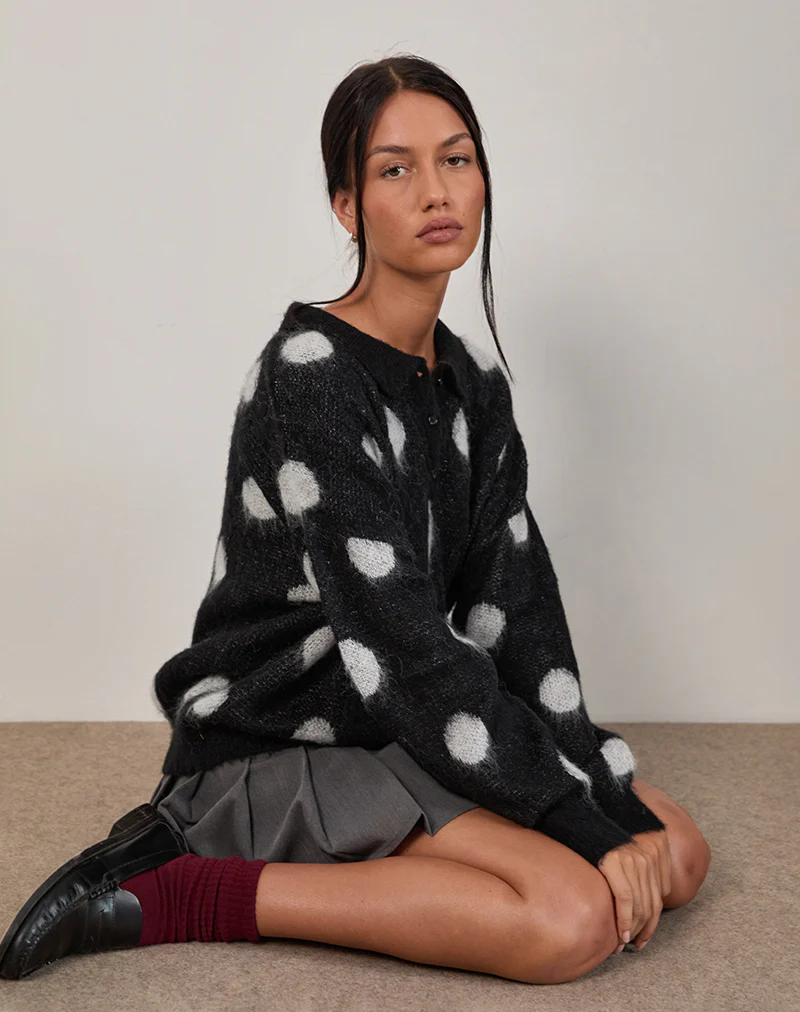 Tamika Oversized Jumper in Polka Black - Image 2