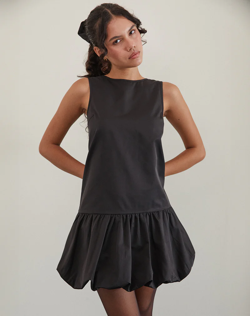 Tamilo Bubble Hem Mini Dress in Black - Image 5