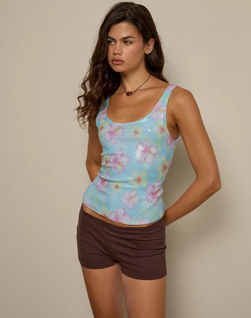 Tampa Top in Sequin Blooming Flower Blue - Image 4