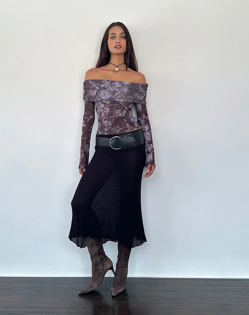 Tanisha Midi Skirt in Rib Knit Black - Image 4
