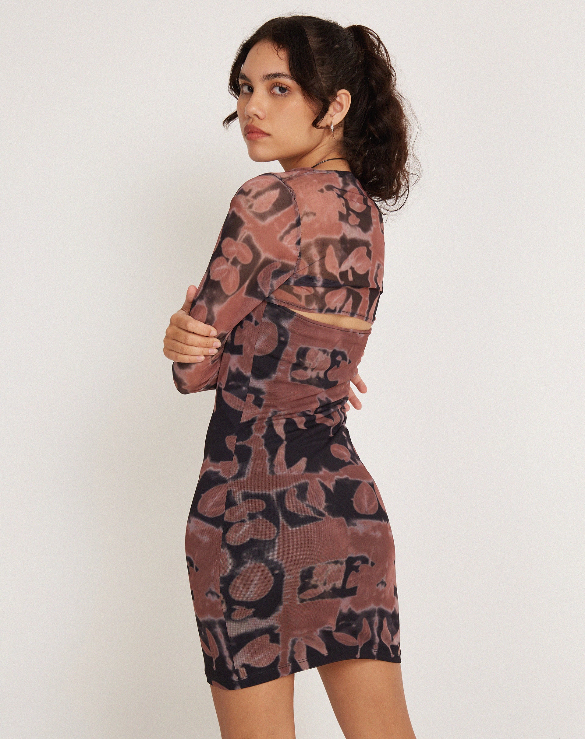 Tara Bandeau Dress and Shrug Set in Botanical Bleed Black - Image 3