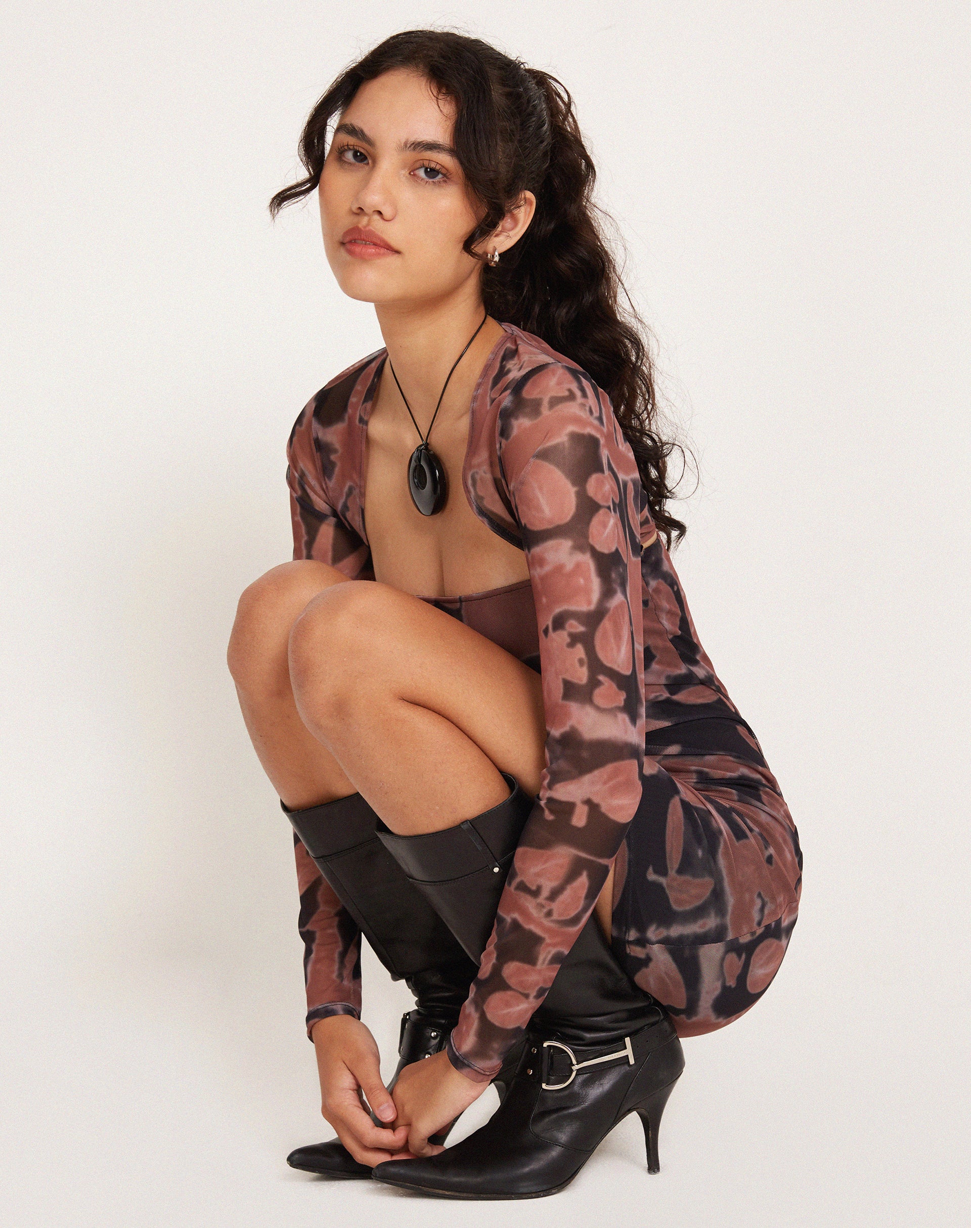 Tara Bandeau Dress and Shrug Set in Botanical Bleed Black - Image 6