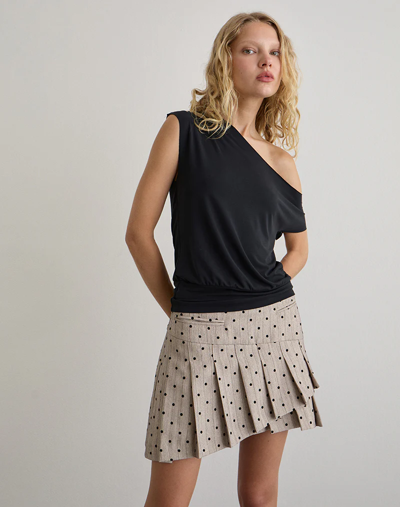 Tarja Mini Skirt in Beige with Polka Pinstripe - Image 3