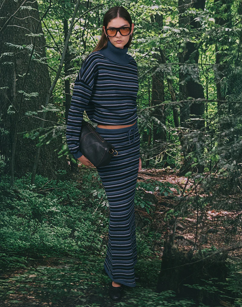 Tarmina Maxi Skirt in Knit Stripe Blue and Grey - Image 4