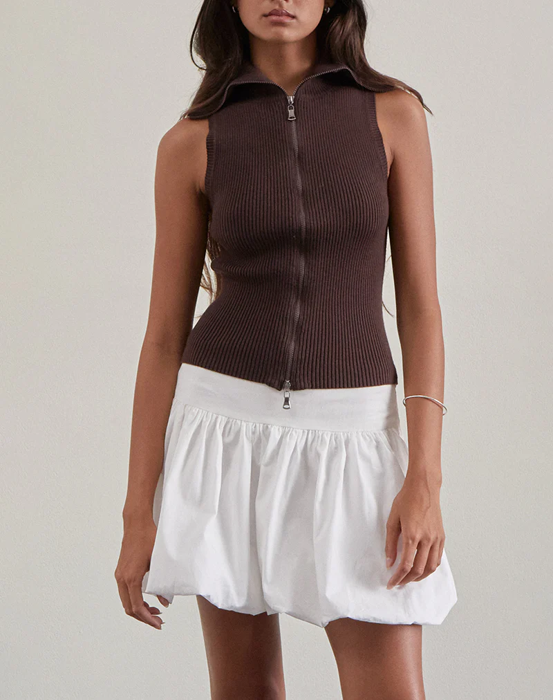 Tarni Highneck Fold Over Tank Top in Brown - Image 2