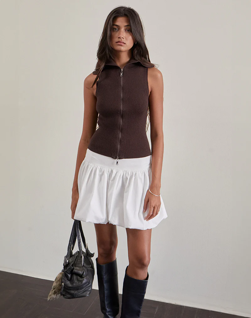 Tarni Highneck Fold Over Tank Top in Brown - Image 3