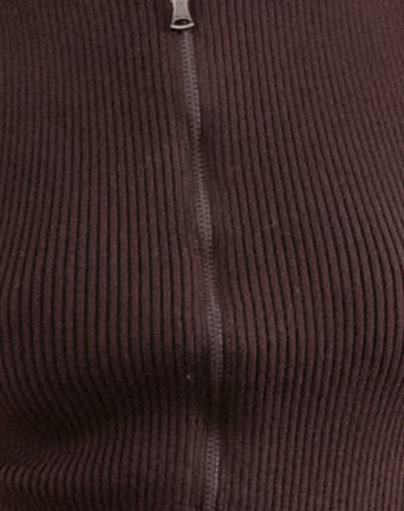 Tarni Highneck Fold Over Tank Top in Brown - Image 5