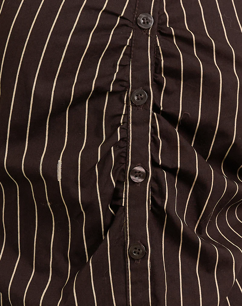 Tarsi Fitted Shirt in Mono Pinstripe Chocolate - Image 6