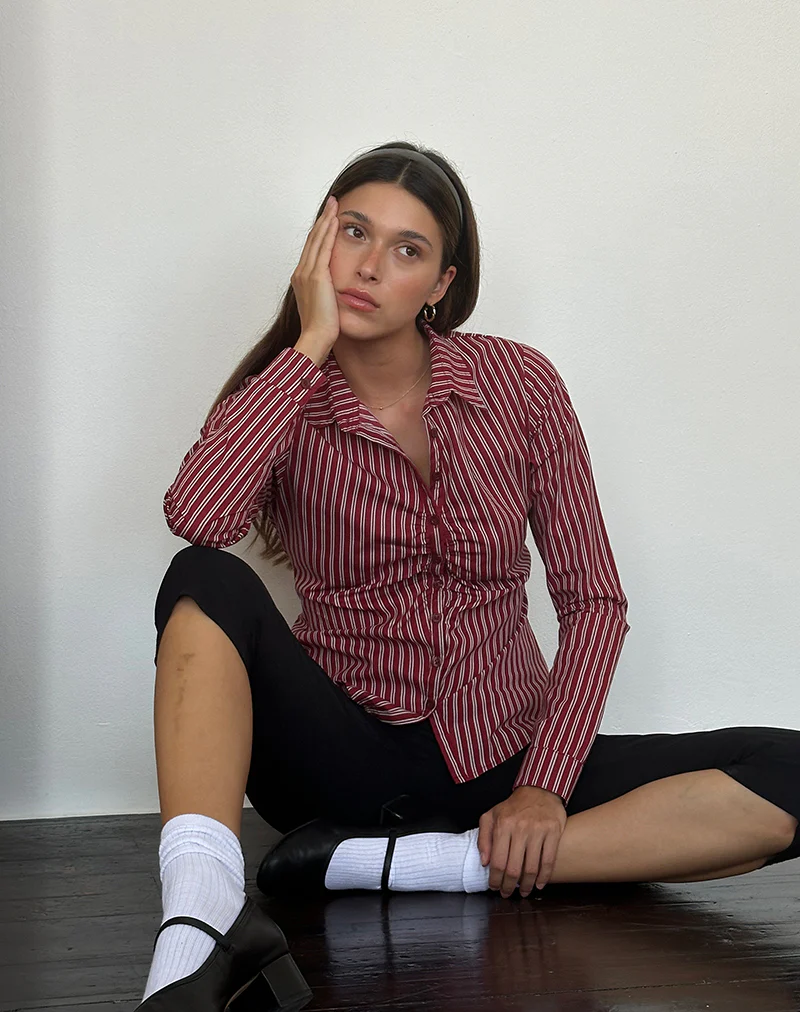 Tarsi Fitted Shirt in Maroon Stripe - Image 2