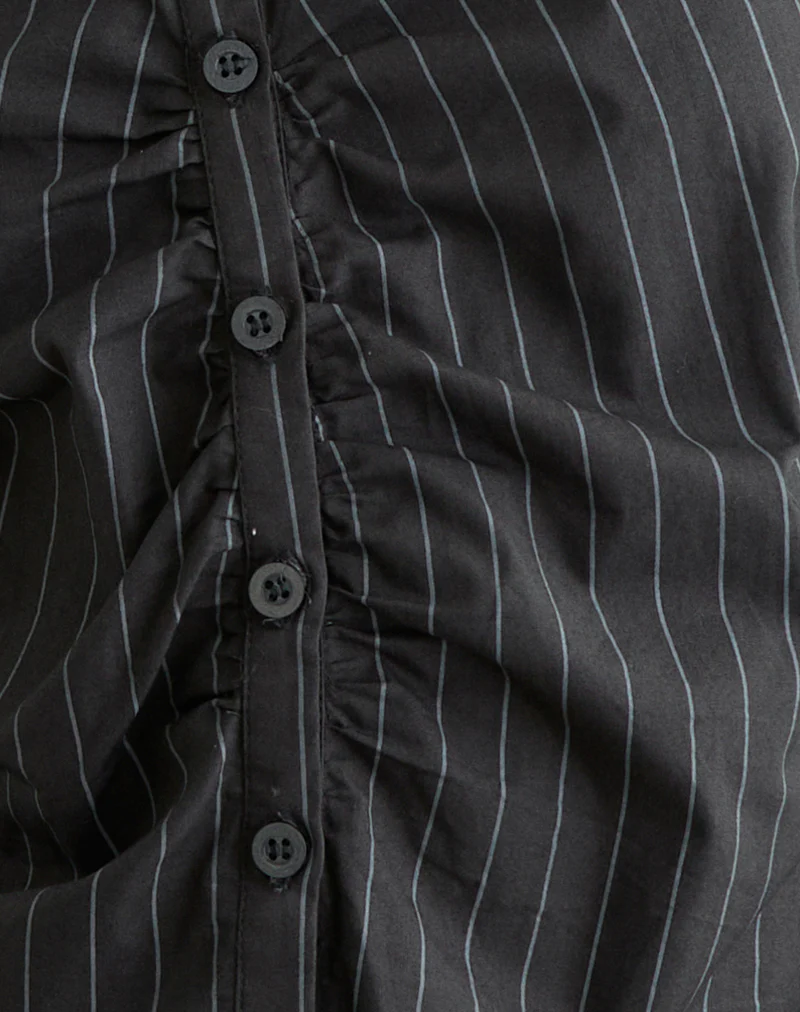 Tarsi Fitted Shirt in Mono Pinstripe Grey - Image 6