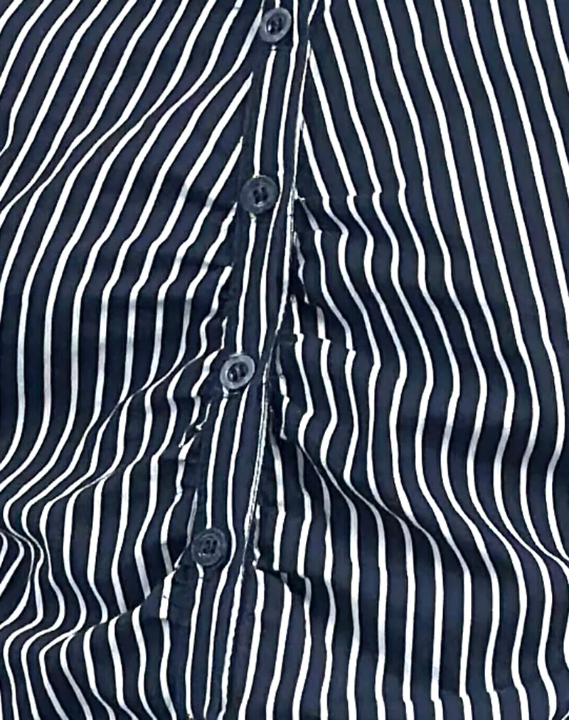 Tarsi Fitted Shirt in Mono Stripe Navy - Image 7