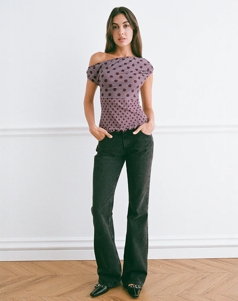 Tarya Asymmetric Top in Stripe Polka Plum - Image 4