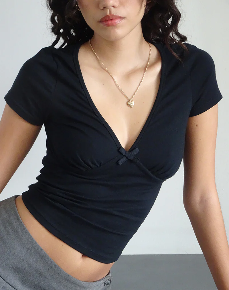 Tasina Top in Black with Black Binding - Image 2
