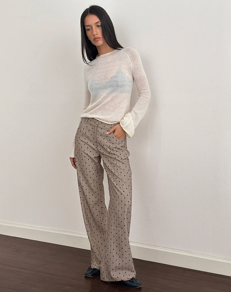 Tatina Trouser in Beige with Polka Pinstripe - Image 3
