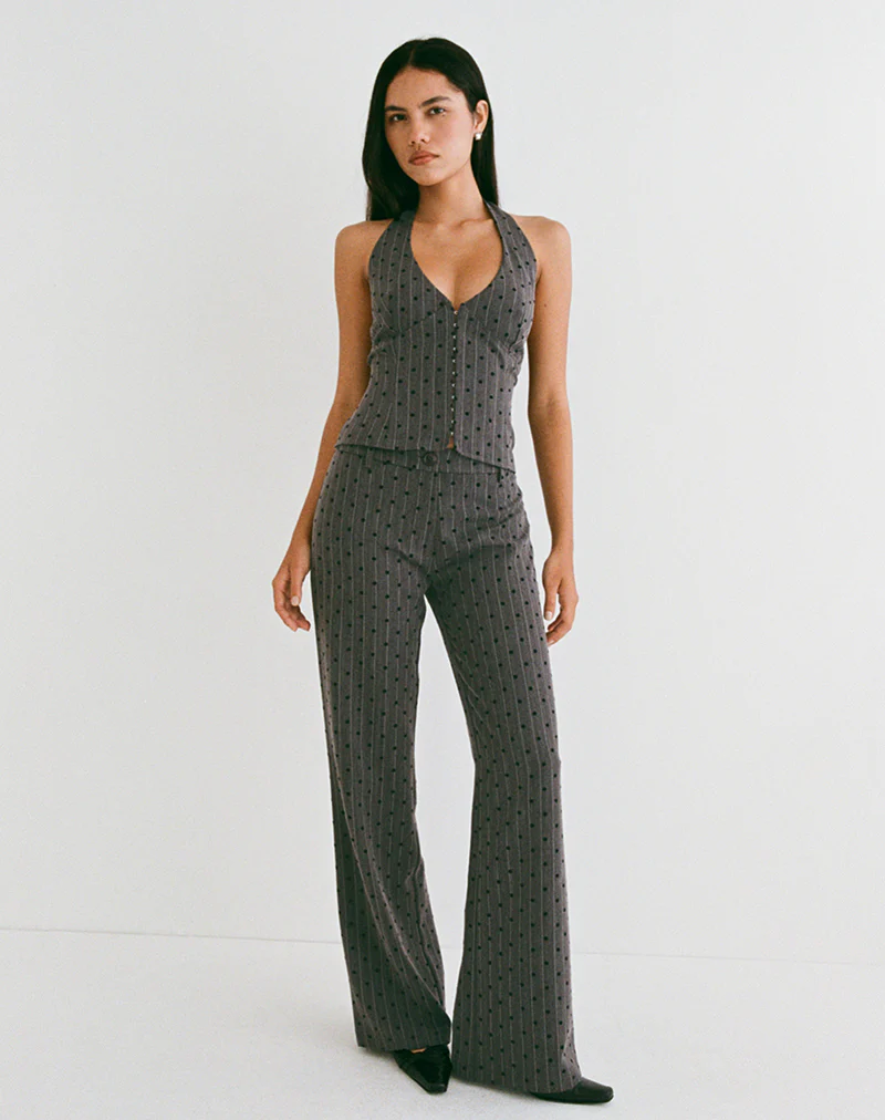 Tatina Trouser in Charcoal with Polka Pinstripe - Image 3