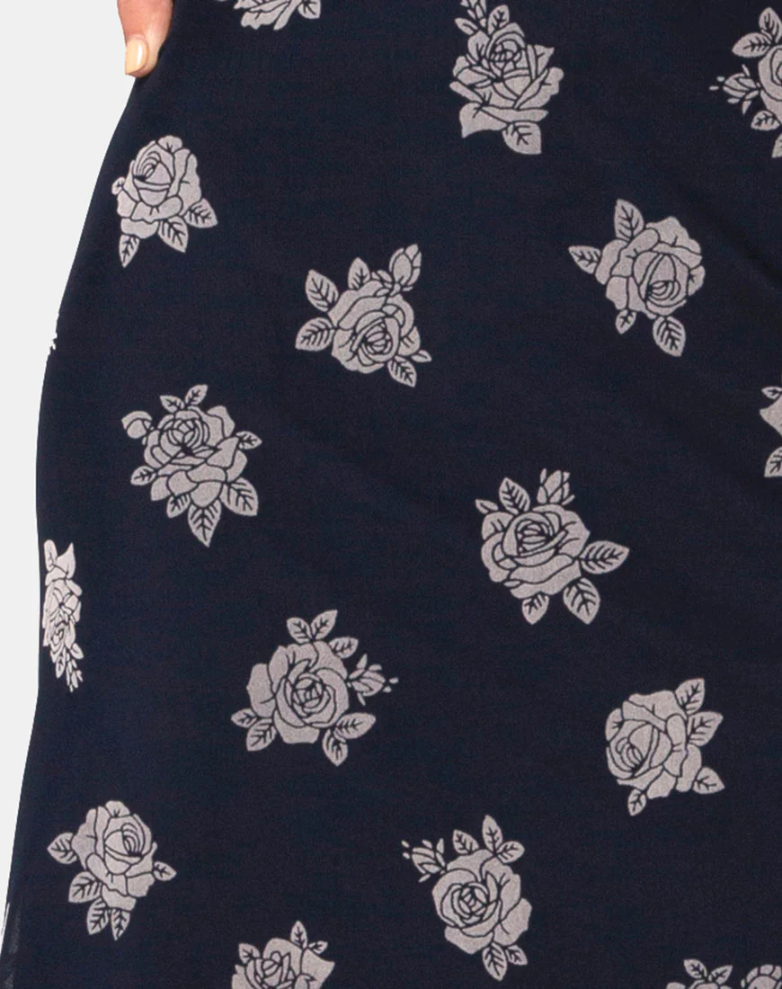 Tauri Midi Skirt in Black Flock Rose - Image 4