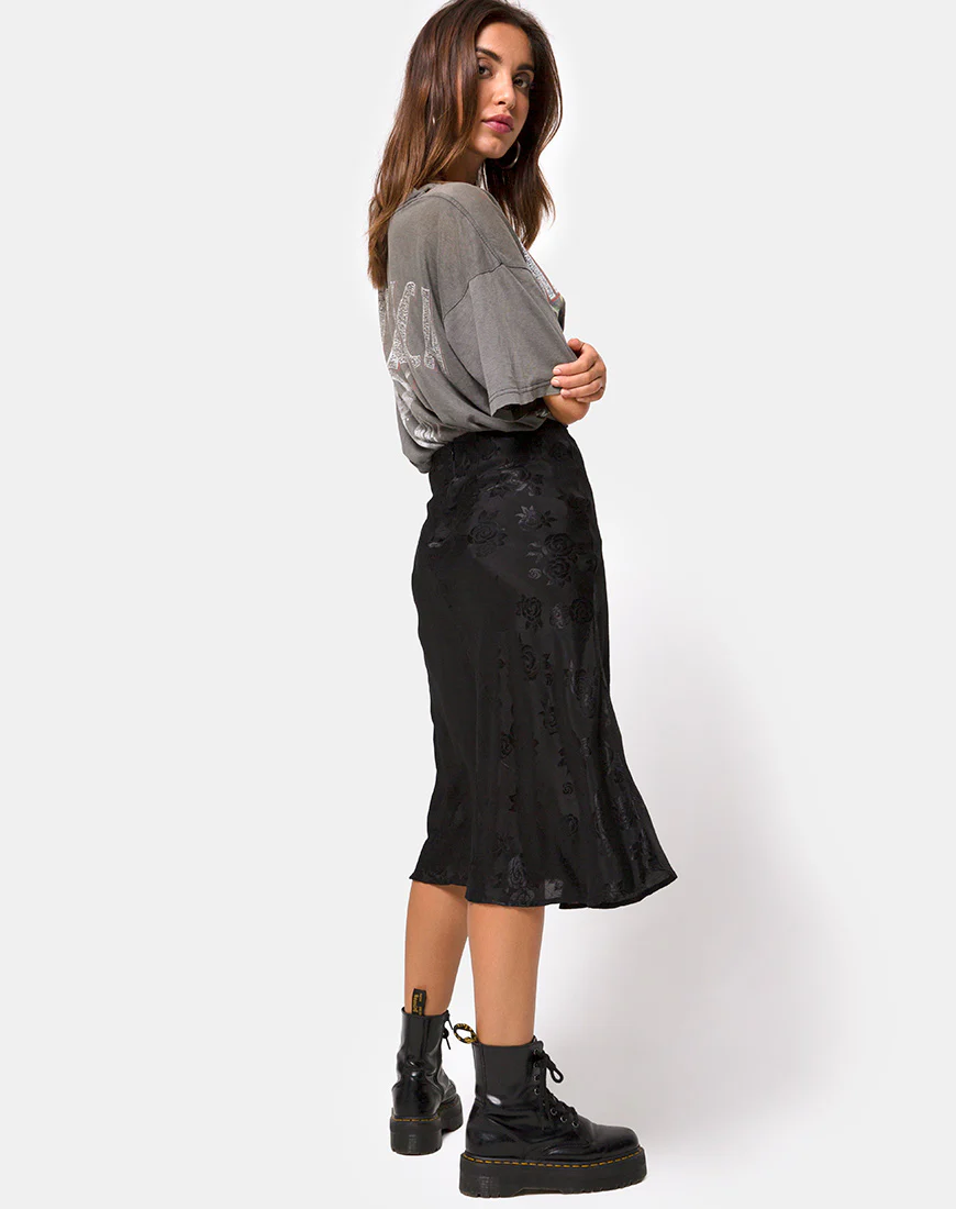 Tauri Midi Skirt in Satin Rose Black - Image 2