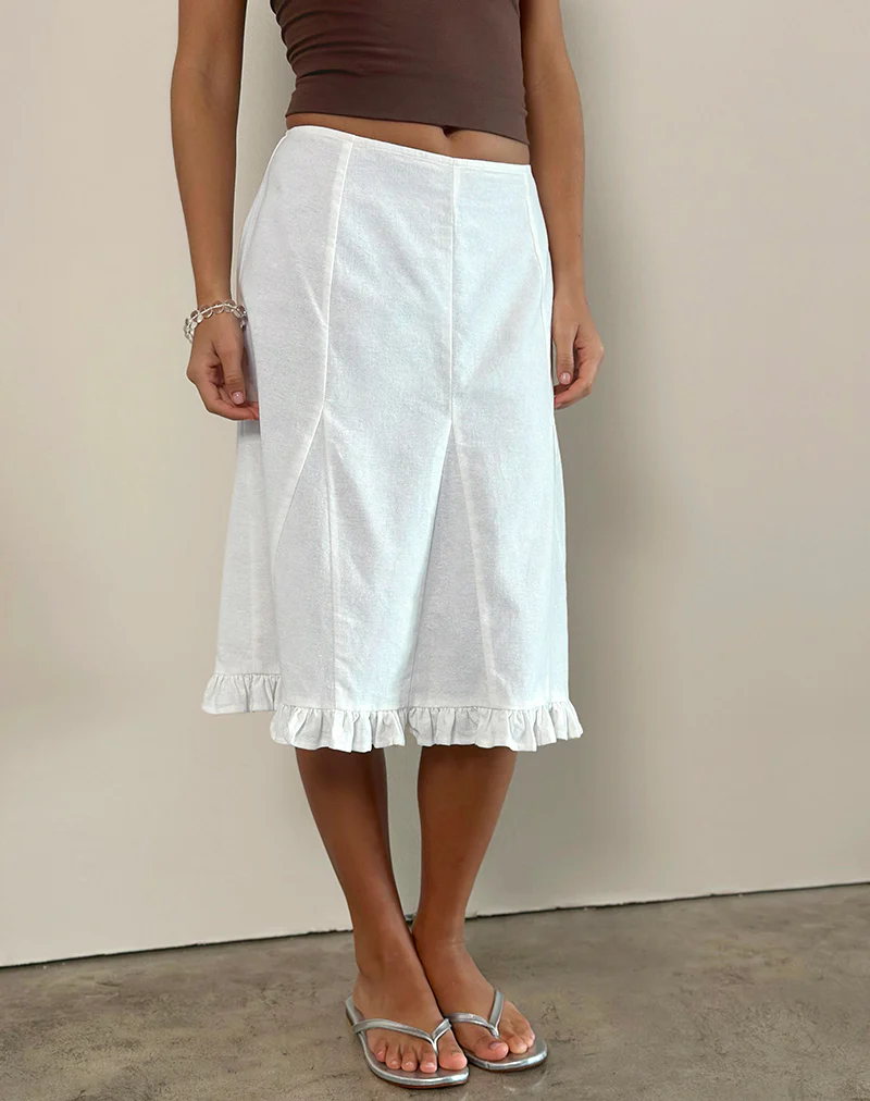 Tausi Pleated Midi Skirt in Off White Linen - Image 4