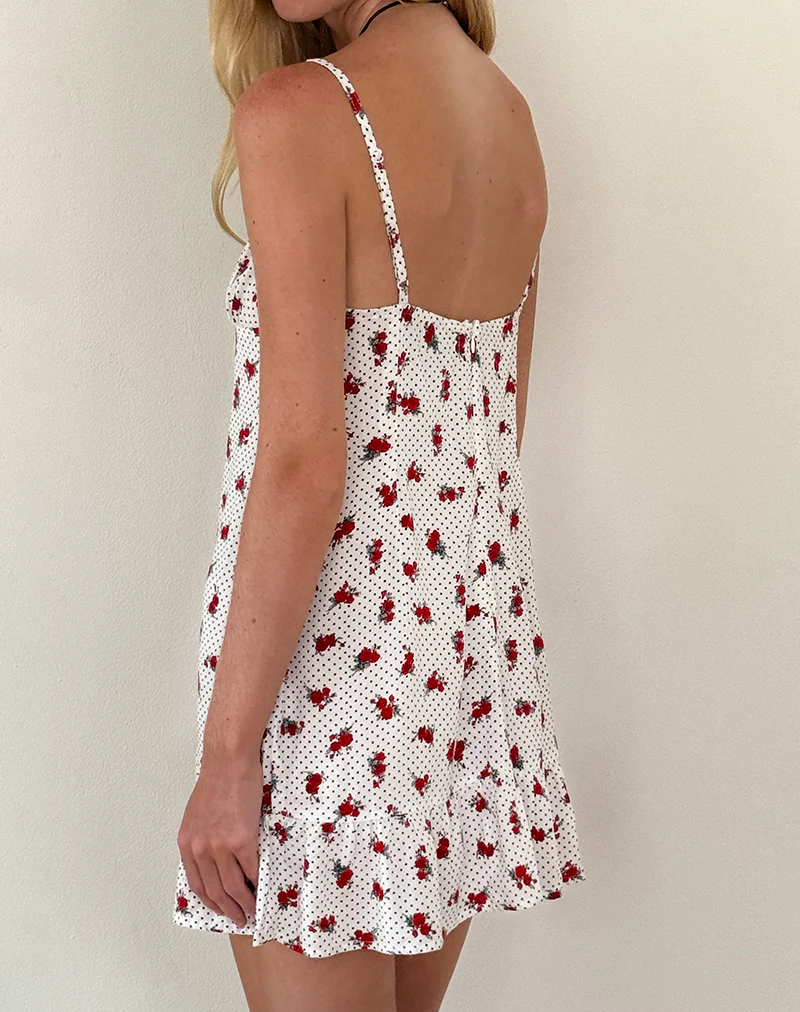 Tavi Mini Dress in White Rose Polka - Image 4