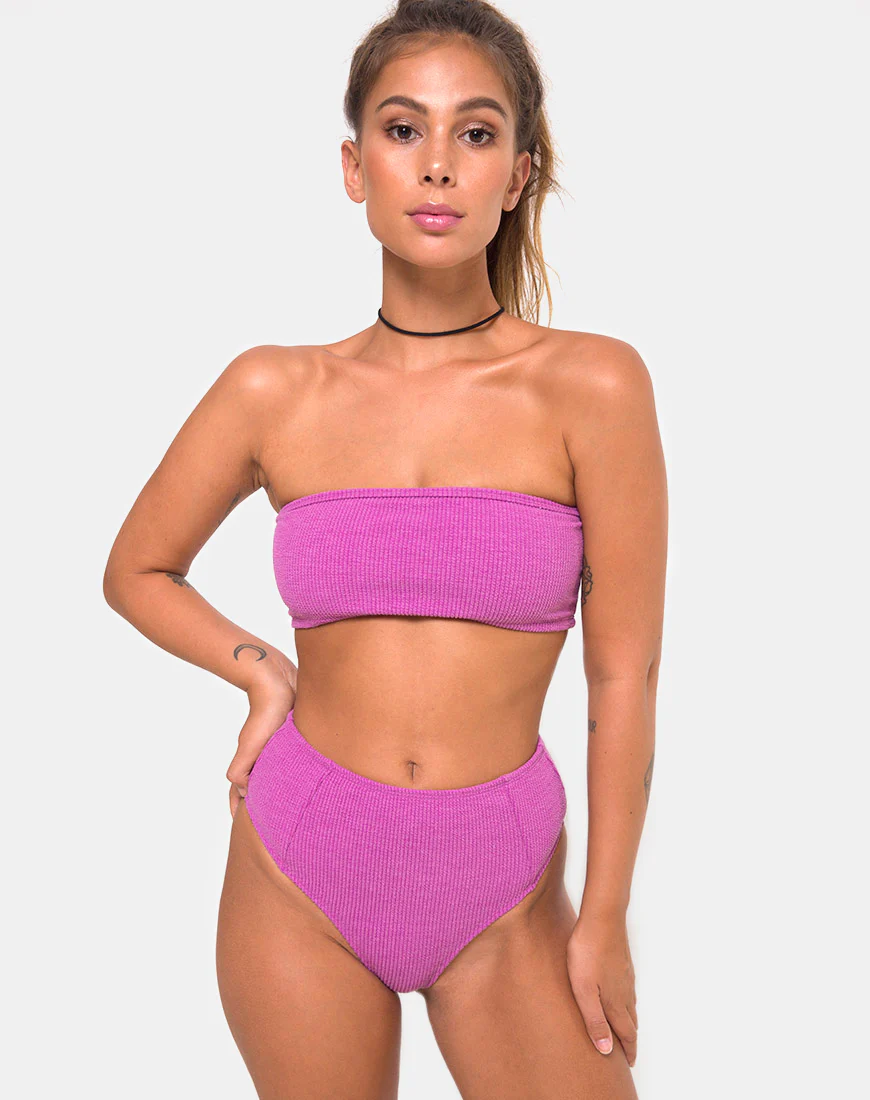 Taya Bikini Bottom in Crinkle Rib Violet - Image 3