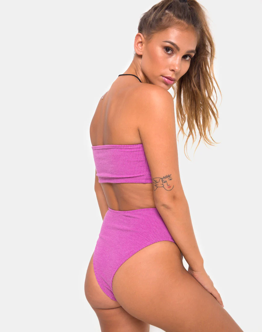 Taya Bikini Bottom in Crinkle Rib Violet - Image 4