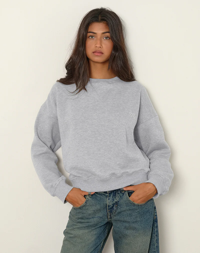 Tedasa Crew Sweatshirt in Grey Marl with M Emblem - Image 2