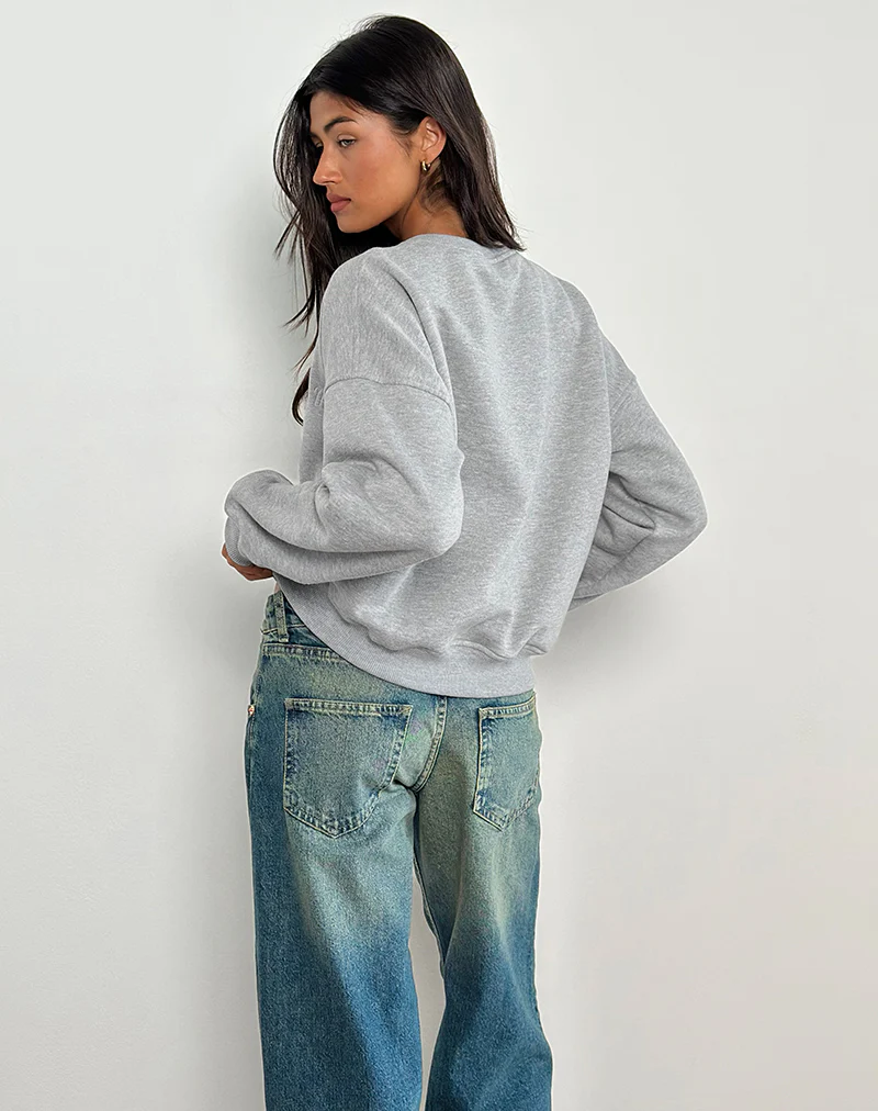 Tedasa Crew Sweatshirt in Grey Marl with M Emblem - Image 3