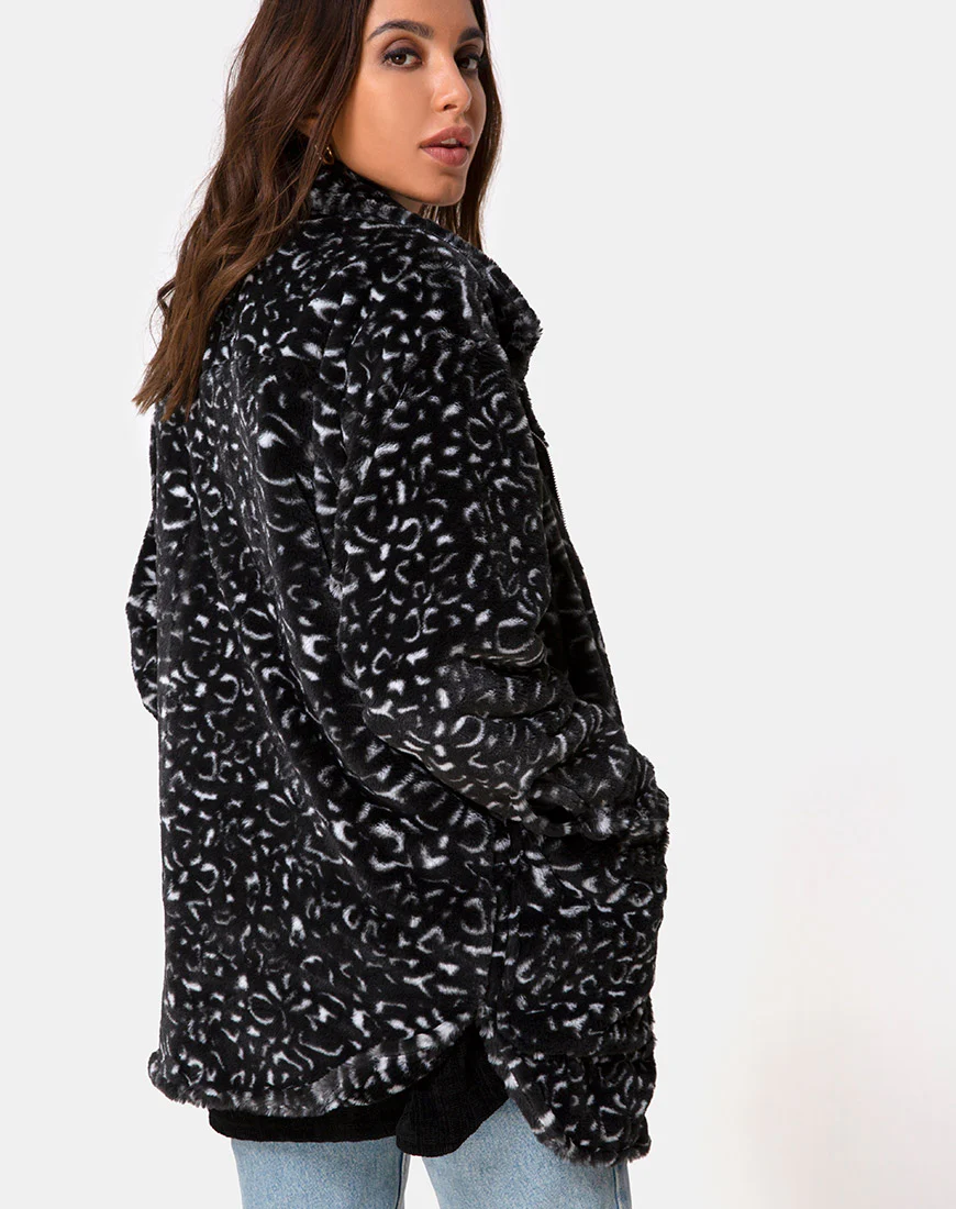 Teddy Bear Fur Coat in Black Leopard - Image 2