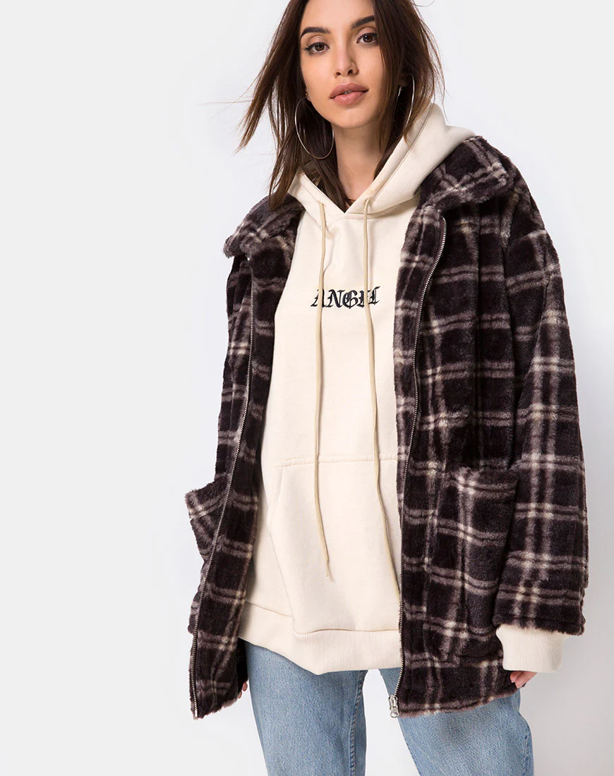 Teddy Coat in Brown Match Check - Image 2
