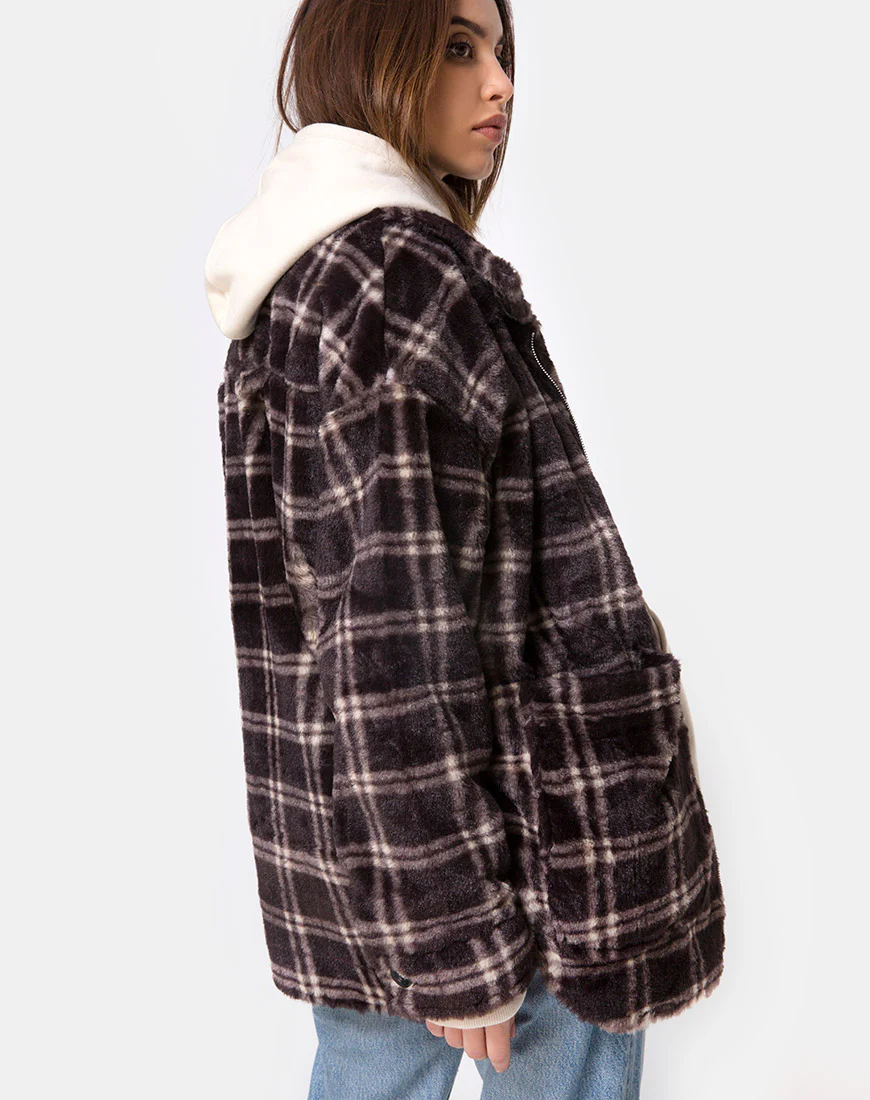 Teddy Coat in Brown Match Check - Image 3