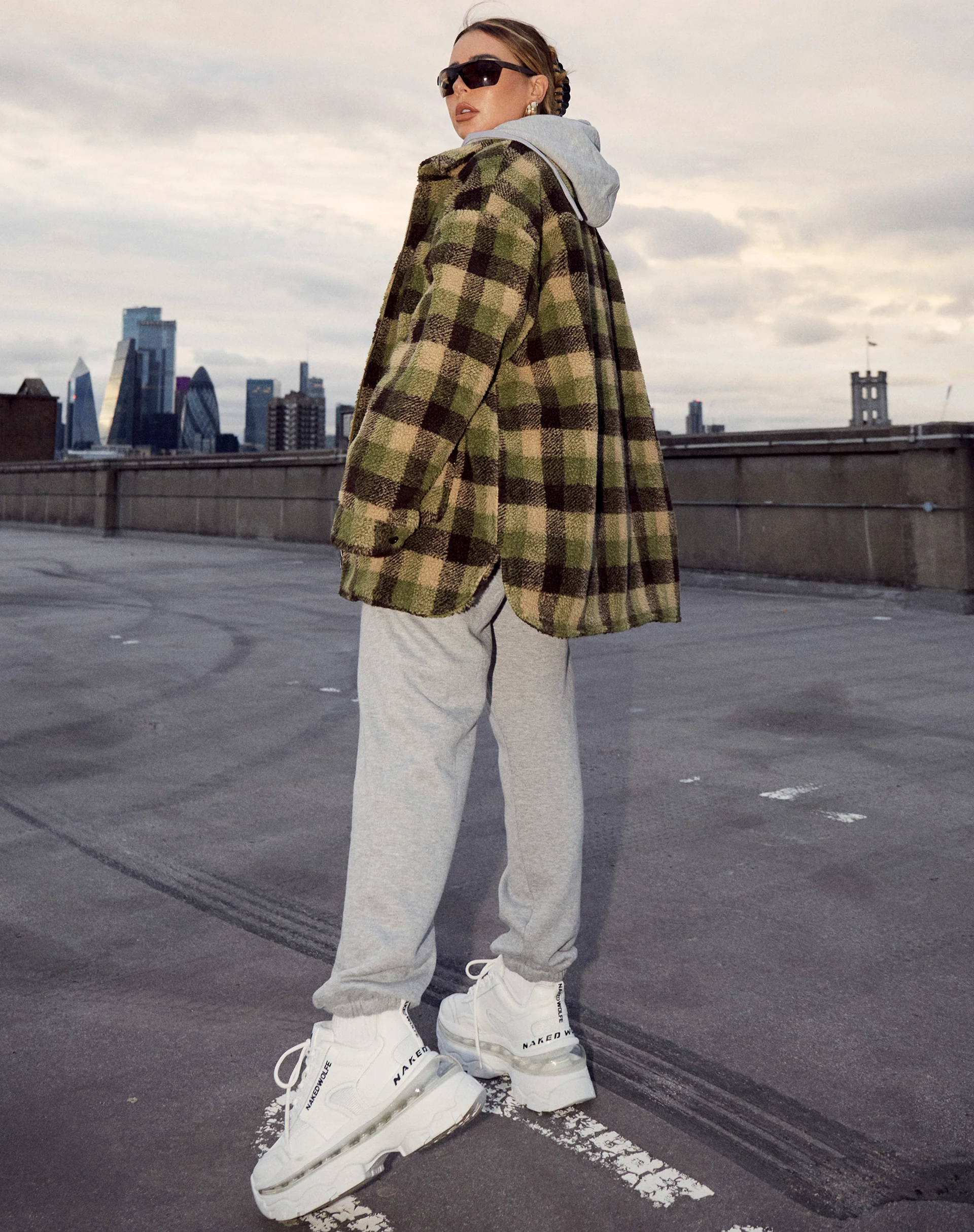 Teddy Coat in Green Check Borg - Image 5