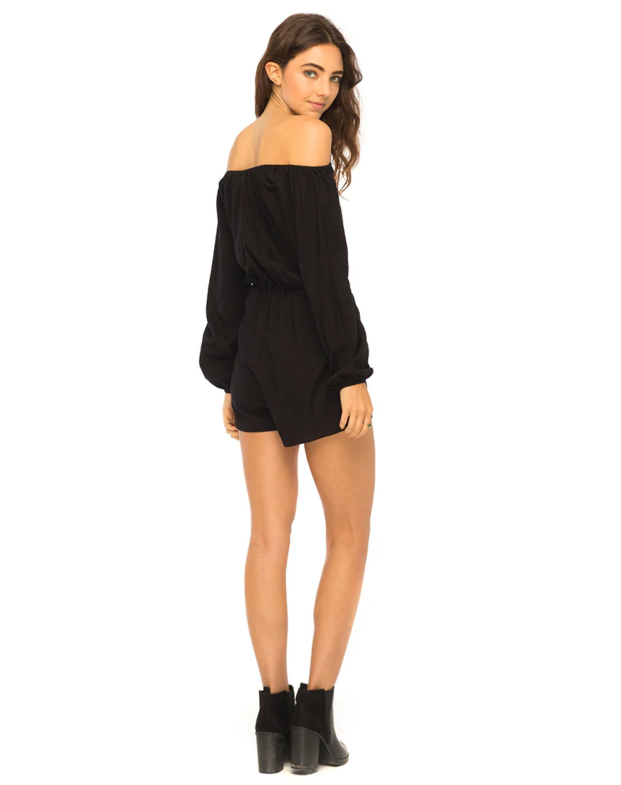 Teegan Off The Shoulder Playsuit in Black - Image 3