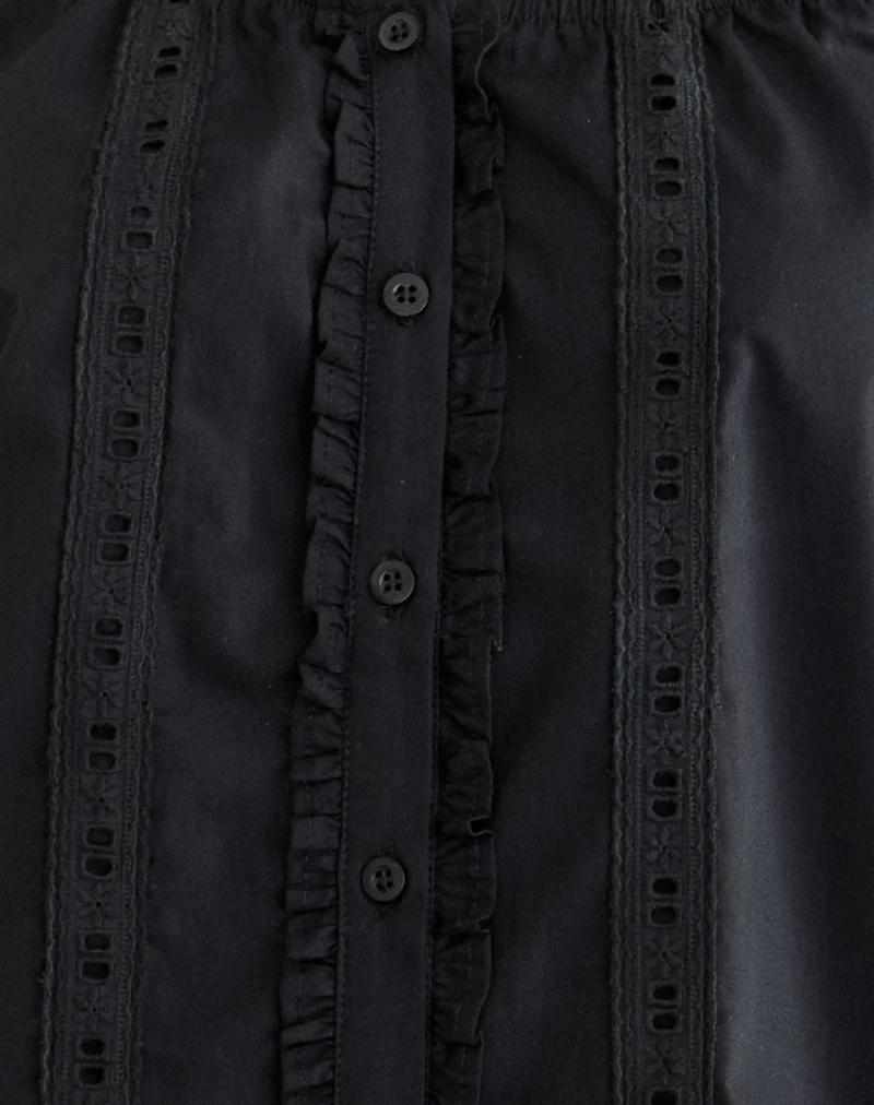 Tempest Bardot Puff Sleeve Top in Poplin Black - Image 5