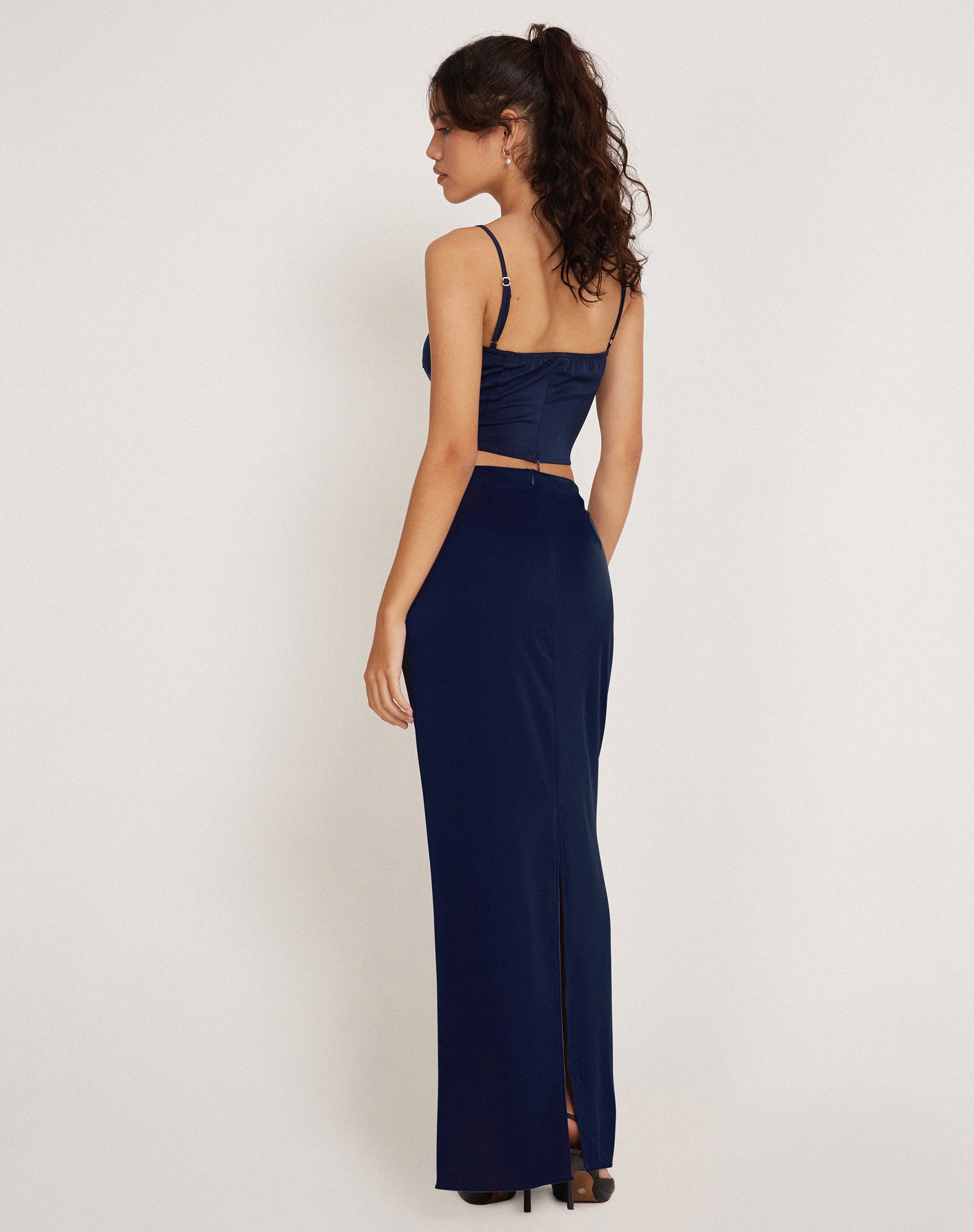 Tenley Crop Top in Satin Midnight Navy Blue - Image 4