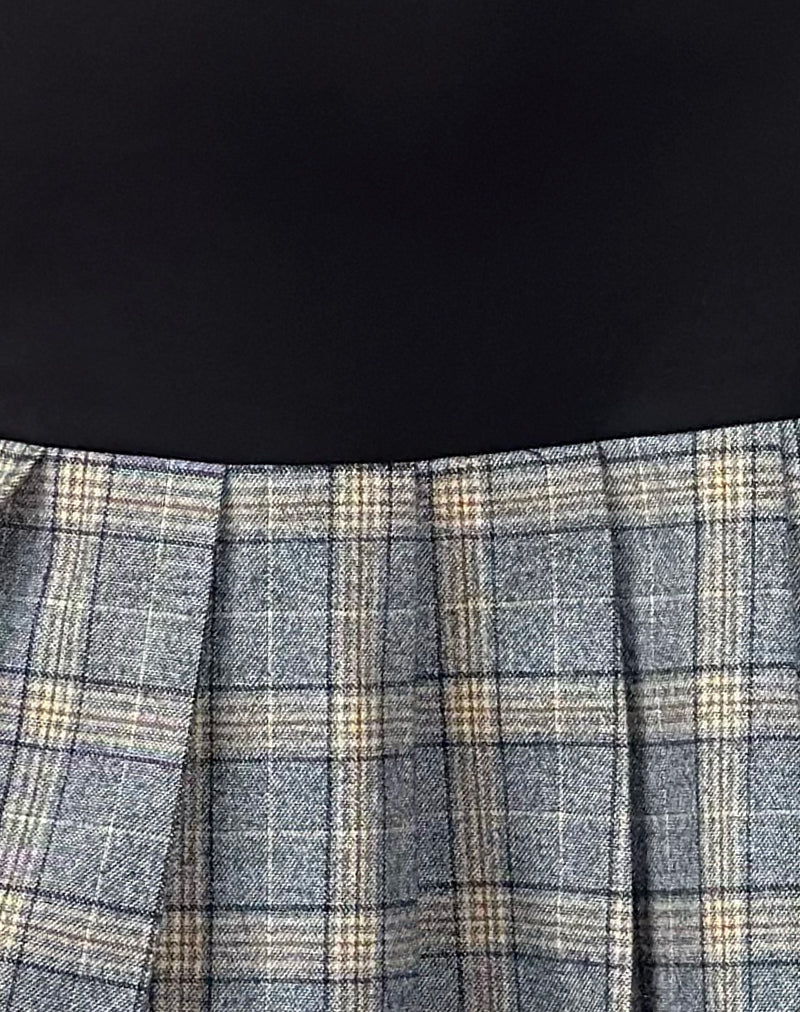 Terdayu Bandeau Pleated Mini Dress in Black Grey Check - Image 6