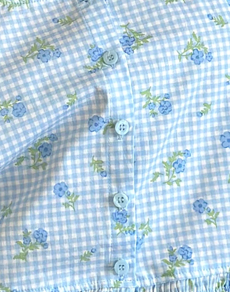 Ternya Top in Blue Flower Gingham - Image 5
